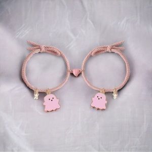 2pcs Cute‎ Cartoon Pink Ghost Bracelet Set Hand Rope With Magnetic Suction